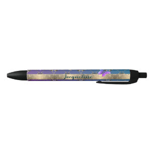 Rose Purple Butterflies w/Name  Black Ink Pen