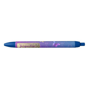 Rose Purple Butterflies w/Name  Black Ink Pen