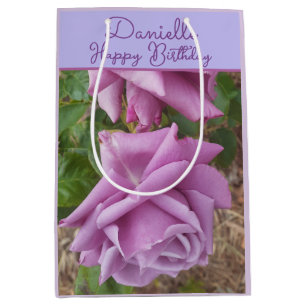 Rose Purple Flower floral Girls Name Birthday Medium Gift Bag