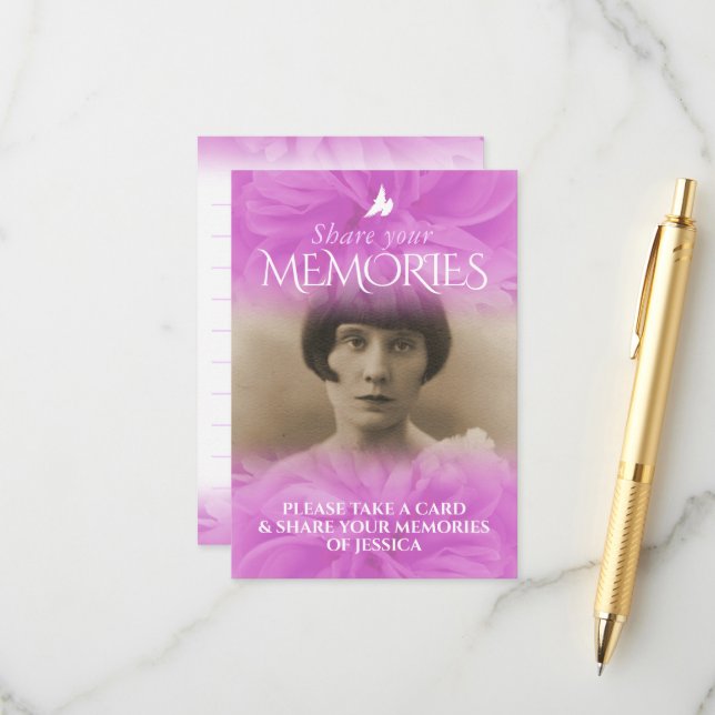 Rose purple pink funeral share your memories card (Front/Back In Situ)