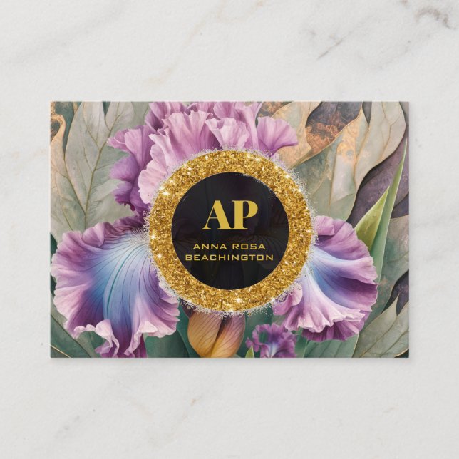 *~ Rose QR AP10 Fleurs IRIS Carte de visite or (Devant)