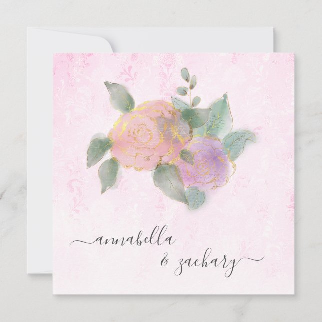 *~* ROSE QR RSVP +  Gold Glitter -  AR12 Wedding I Invitation (Front)