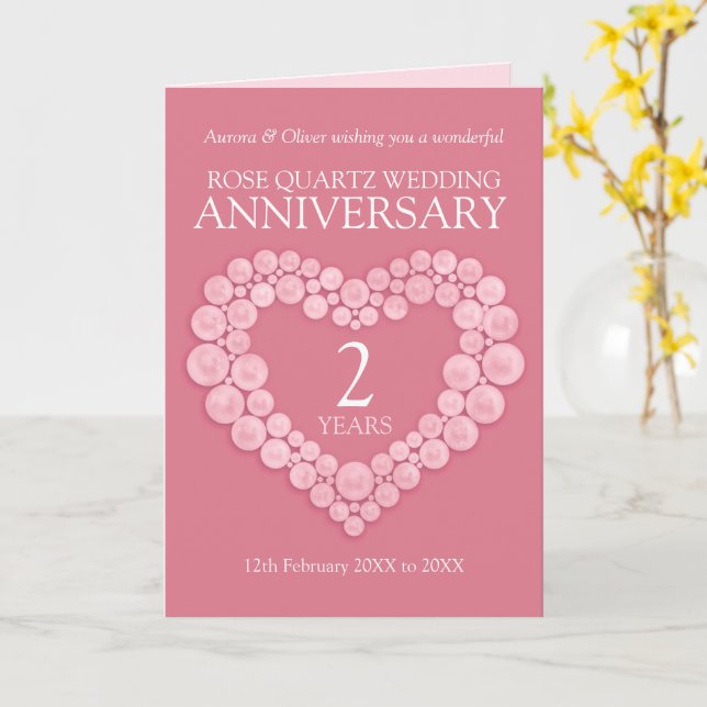 Rose Quartz 2nd wedding anniversary pink heart  Card (Yellow Flower)