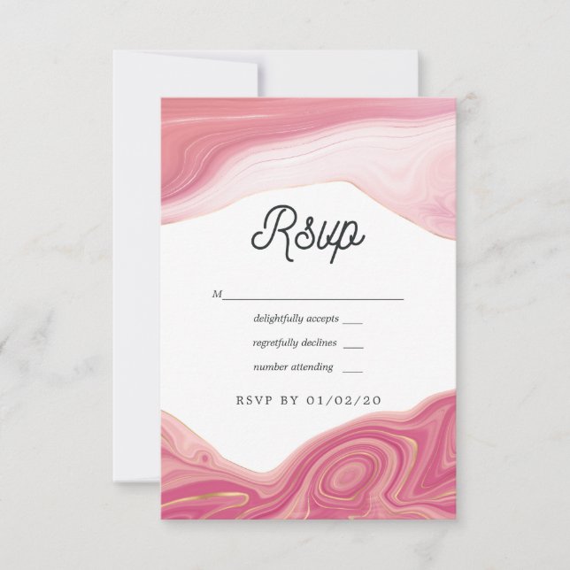 Rose Quartz and Blush Strata Agate Stone Wedding RSVP Card (Front)