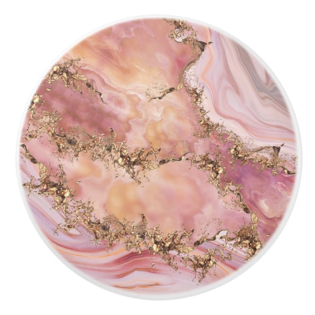 Rose quartz and pastel pink marble ceramic knob (Front)