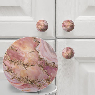 Rose quartz and pastel pink marble ceramic knob