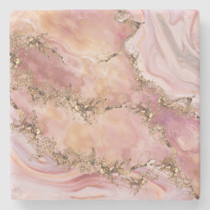 Rose quartz and pastel pink marble stone coaster