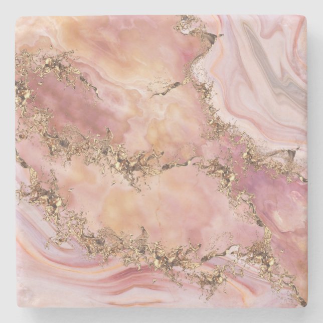 Rose quartz and pastel pink marble stone coaster (Front)