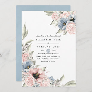 Rose Quartz and Serenity Blue Floral Wedding Invitation