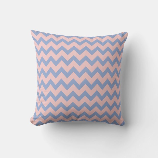 Rose Quartz and Serenity Chevron, Zig Zag Throw Pillow (Front)