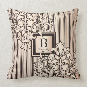 Rose Quartz Damask Stripes Monotone Neutral Girly Throw Pillow