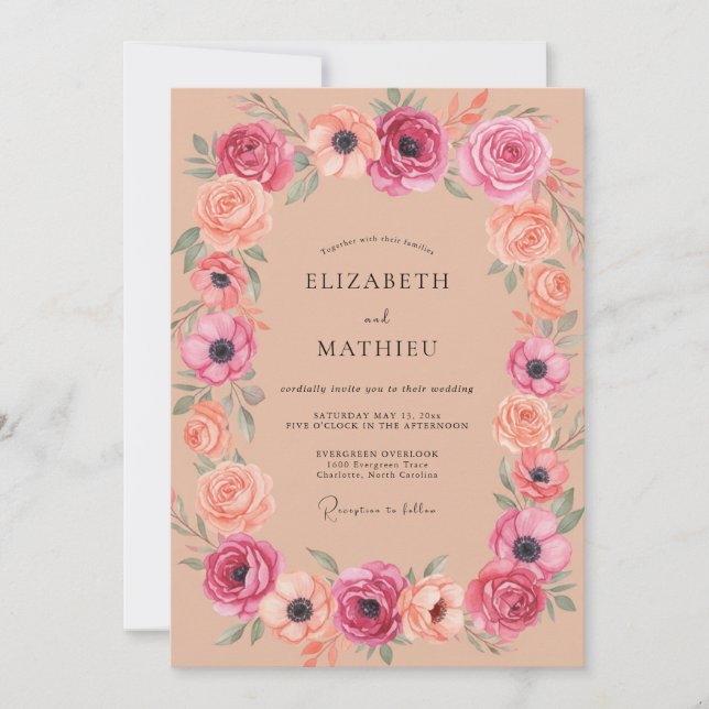 Rose Quartz Floral Arch Wedding Invitation (Front)