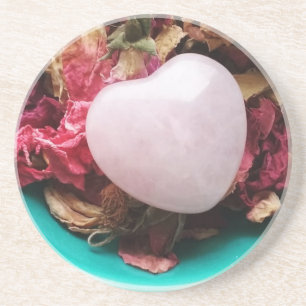 Rose Quartz Heart in a Bed of Rose Petals Coaster