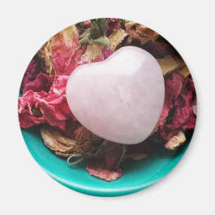 Rose Quartz Heart in a Bed of Rose Petals Magnet