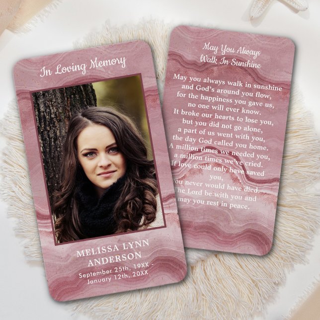 Rose Quartz Memorial Photo Funeral Prayer Card (Creator Uploaded)