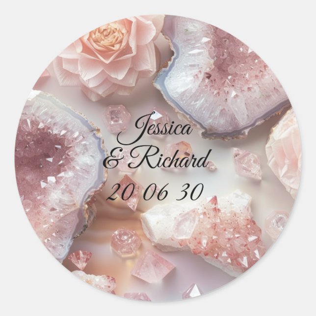 Rose Quartz Romance Wedding Personalized Sticker (Front)