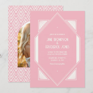 Rose Quartz & Soft Ivory Art Deco Wedding Photo Invitation
