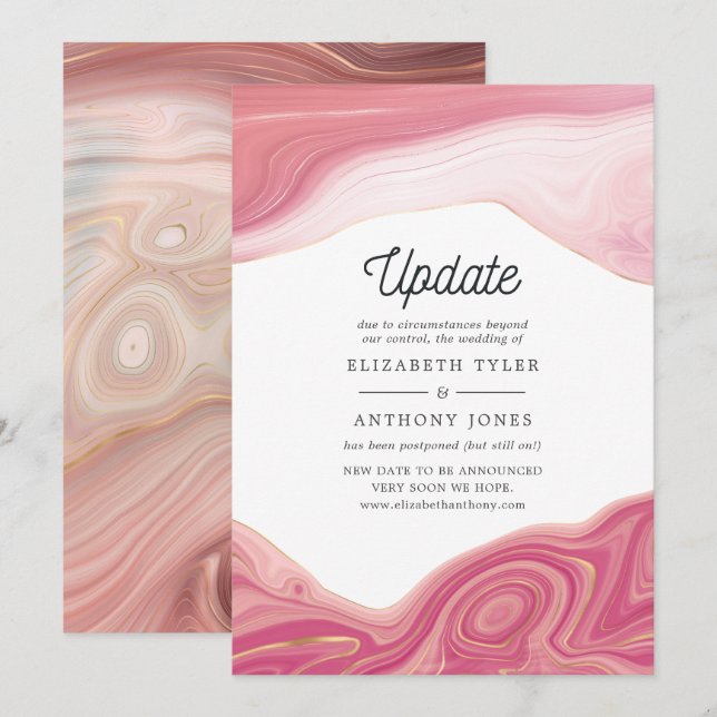 Rose Quartz Strata Agate Wedding Postponement Invitation (Front/Back)