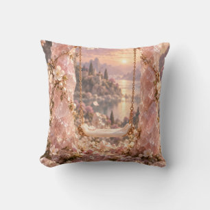 Rose Quartz Swing Romantic Blossom Castle Garden Throw Pillow