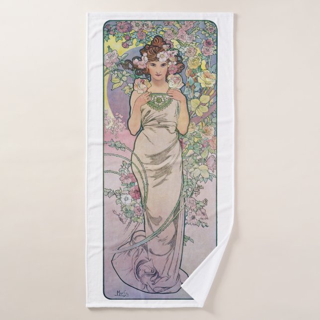 Rose (quatre fleurs), Alphonse Mucha (Serviette de bain)