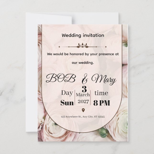 Rose Ranniculus Wedding Invitation for you  (Front)