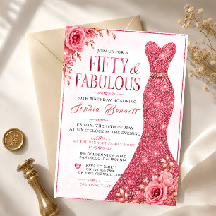 Rose Red 50th Birthday Invitation