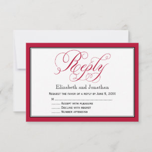 Rose Red Black and White Script Wedding Reply Card