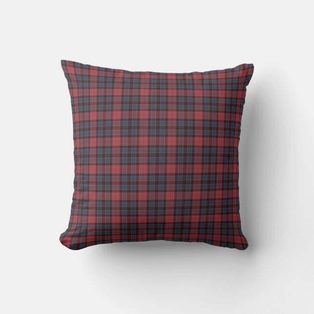 Rose Red Blue Black Plaid Tartan Throw Pillow (Front)
