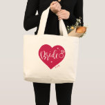 Rose red heart and script personalized bride large tote bag<br><div class="desc">Cute Personalized Bride tote bag for bride to be features colour editable rose red heart shape,  modern scrip and diamond ring,  with custom name,  great bridal shower gifts to store all the essentials for the wedding day.</div>