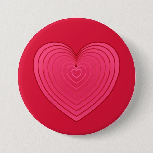 Rose red heart on a deeper red background 3 inch round button (Front)