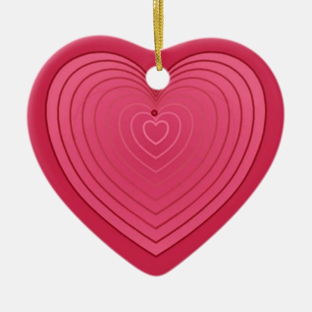 Rose red heart on a deeper red background ceramic ornament (Front)