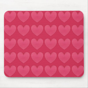 Rose red hearts on a deeper red background mouse pad