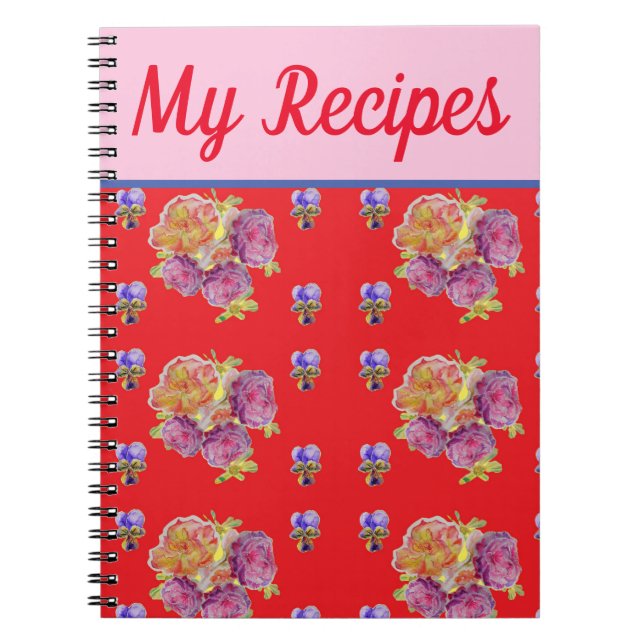 Rose Red My Recipe Book Flower Watercolour Art (Front)