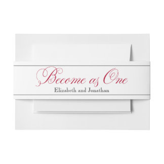 Rose Red Script Become as One Wedding Belly Band Invitation Belly Band