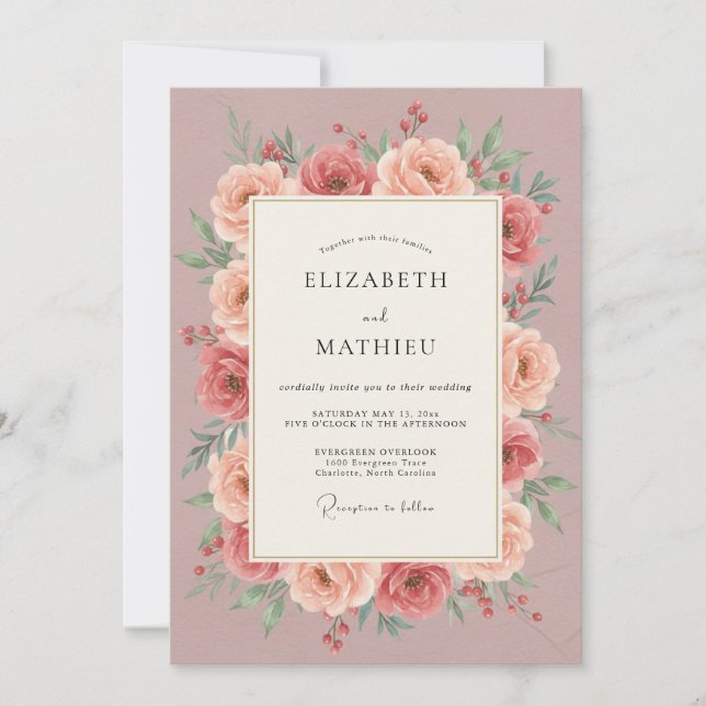 Rose Romantic Botanical Wedding Invitation (Front)
