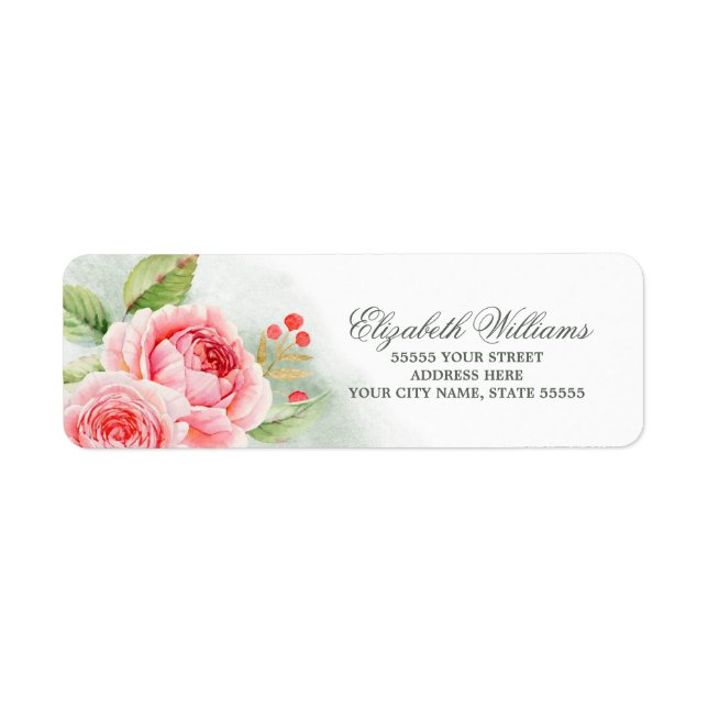 Rose romantique Aquarelle Mariage adresse de retou (Devant)