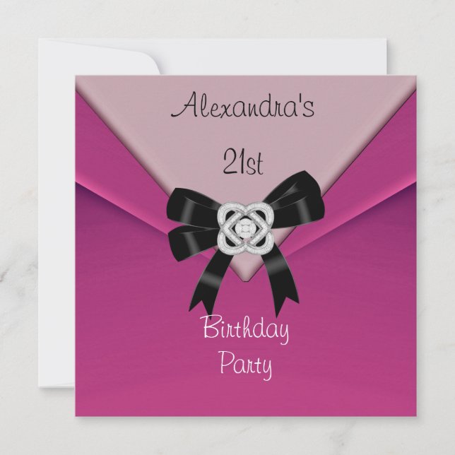 Rose rose 21e anniversaire Invitation de fête 21 (Devant)