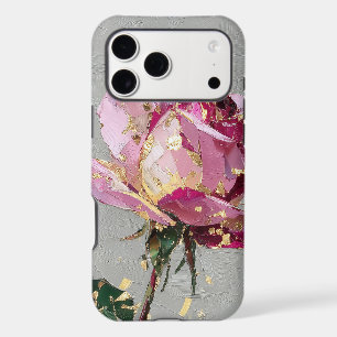 Rose rose artistique et feuille d'or