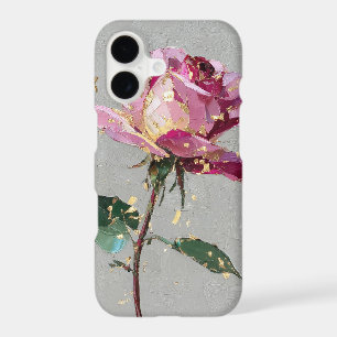 Rose rose artistique et feuille d'or