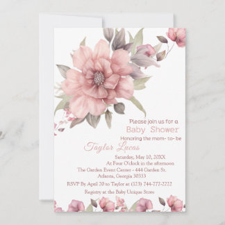 Rose rose avec Baby shower vert Invitation