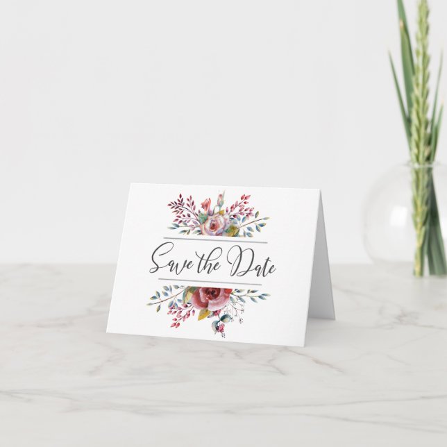Rose Rose Blush Floral Enregistrer la date Carte p (Devant)