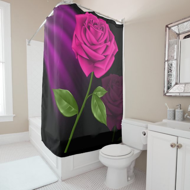 Rose rose chaud 1A - Rideau de douche (En situation)
