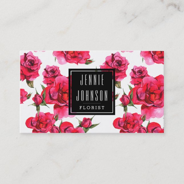 Rose rose chaud Floral Carte de visite moderne (Devant)