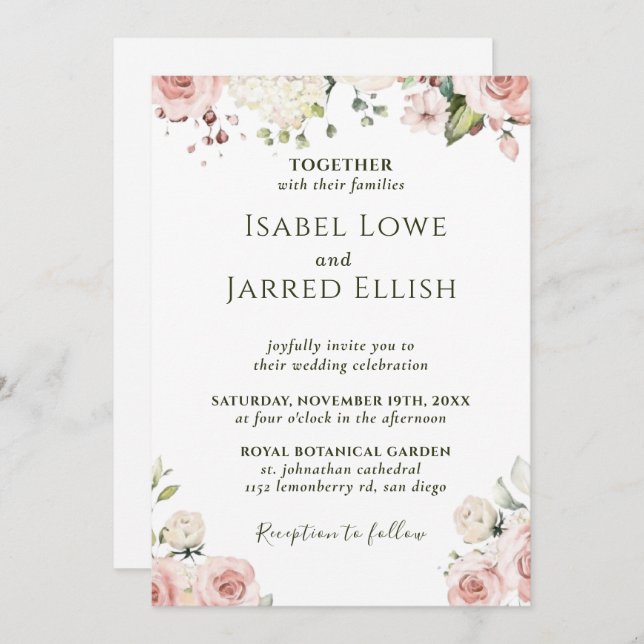 Rose Rose Duisier Tout En Un Faire-part de mariage (Devant / Derrière)