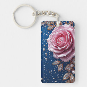 Rose Rose Élégante avec Perles et Cristaux
