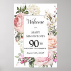 Rose rose Floral 90e Affiche de bienvenue d'annive