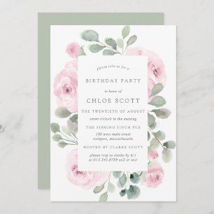 Rose rose Floral Eucalyptus Invitation Anniversair