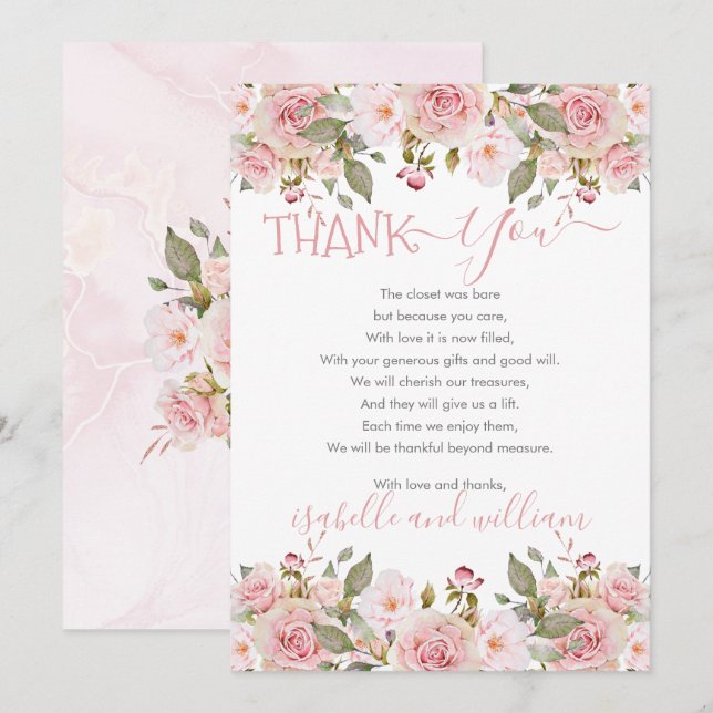 Rose Rose Floral Floroms Baby shower Merci (Devant / Derrière)