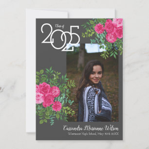 Rose Rose Grey Faire-part de graduation moderne