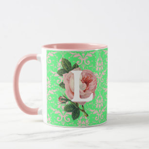 Rose rose initiale Vintage Motif vert Mug